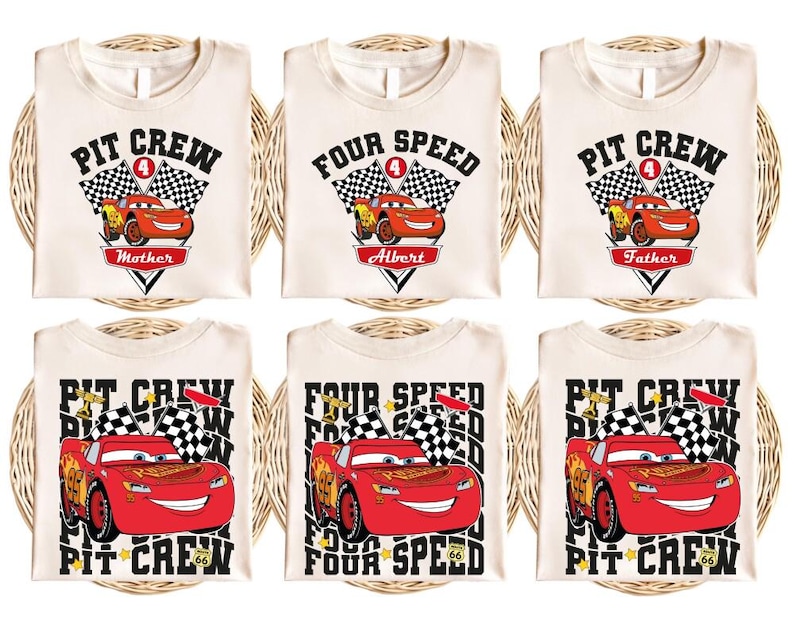 Four Speed Cars Birthday Shirts, Pit Crew Family Shirt, Lightning McQueen Birthday Boy Tee, 2025 Lightning McQueen Birthday Party Shirt image 1