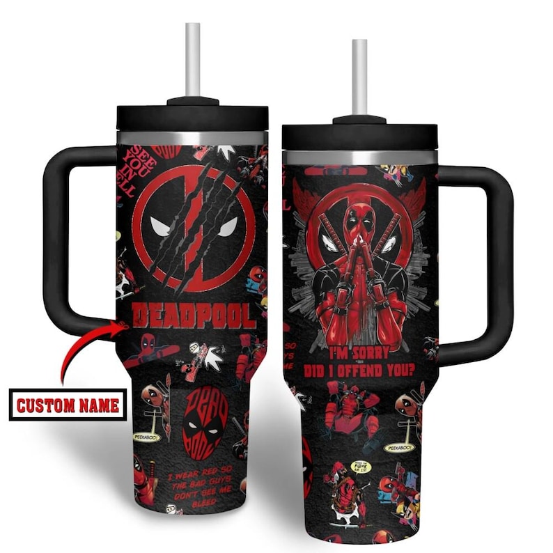 Personalized Superhero Tumbler 40oz, Funny Deadpool Insulated Tumbler, Deadpool Movie Tumbler Cup, Superhero Insulated Tumbler image 1
