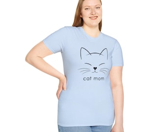 Minimalist Cat Mom T-Shirt, Soft Cotton Cat Lover Tee
