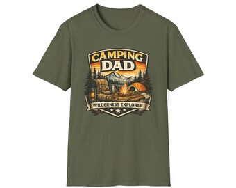 Camping Dad Wilderness Explorer T-Shirt | Outdoor Camping Badge Design