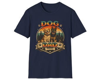 Dog Dad graphic T-Shirt | Golden Retriever & German Shepherd vintage badge