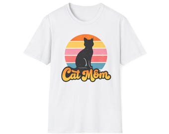 Retro Cat Mom T-Shirt, Vintage Sunset Kitty Graphic Tee