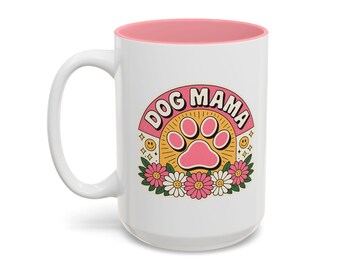 Dog Mama Paw Print Floral Mug | Two-Tone Accent Coffee Cup