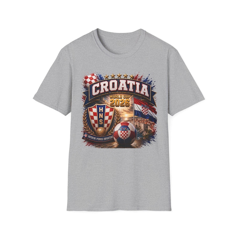 Koszulka kibica Mistrzostw Świata w Chorwacji 2026, herby vintage, flagi w szachownicę zdjęcie 4
