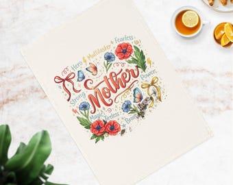 Strofinaccio da cucina in cotone con scritta floreale "Mamma", regalo per la festa della mamma.