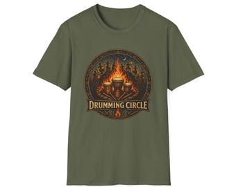 Drumming Circle T-Shirt | Bonfire Percussion Logo, Tribal Drum Graphic