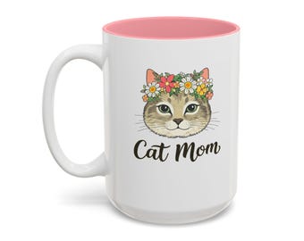 Floral Cat Mom Mug | Two-Tone Accent Coffee Mug