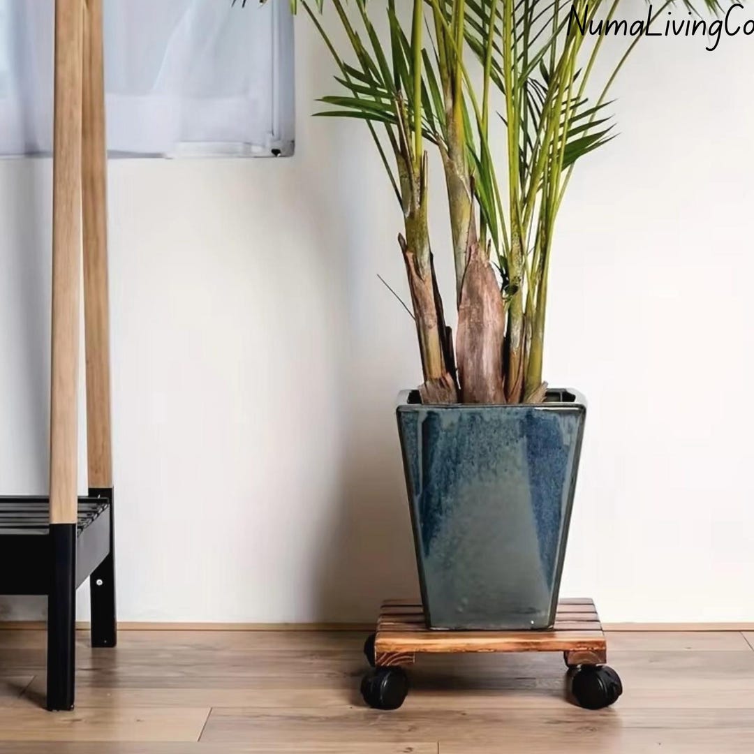 Pot Base Wooden Plant Pot Base With Wheels | Solid Wood Movable Plant Caddy for ...
