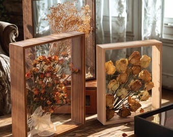Tiefe Schattenbox aus Holz | Transparente 3D Vitrine für Blumensträuße, Erinnerungsstücke & Andenken