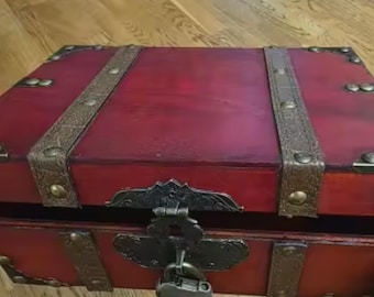 Vintage Holz Schatzkiste Box mit Schloss, Schmuck Aufbewahrungsbox im antiken Stil, rustikale dekorative Andenken Brust