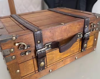Vintage Holz Schatzkiste Aufbewahrungsbox | Retro Holztruhe für Schmuck, Andenken, Spielzeug & Wohnkultur