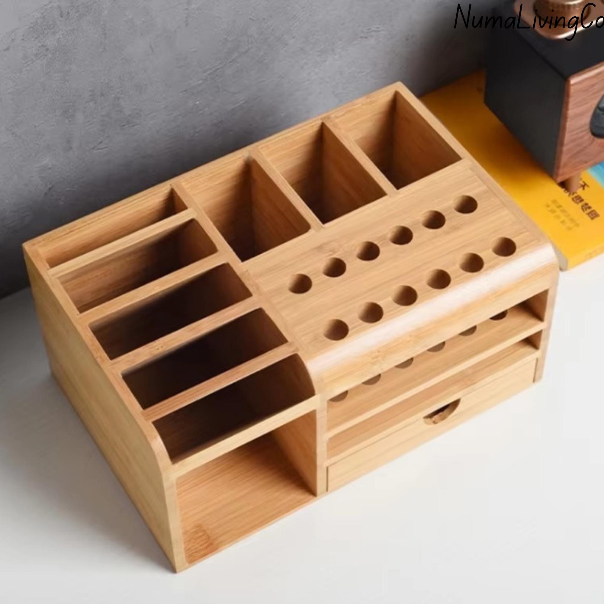 Wooden Desk Organizer With Drawer | Multifunctional Storage Box for ...