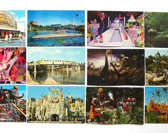 12 cartoline souvenir vintage anni '60 Disneyland Jungle Cruise Small World Theme Park