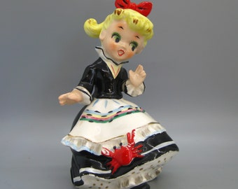 Wales Lefton Napco Keramik Blondes Mädchen mit Krabbe Vintage 50er Jahre Figur