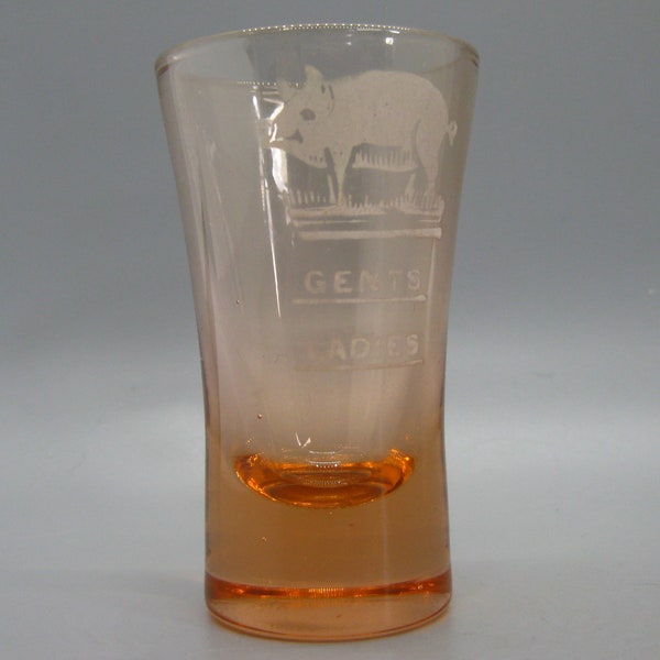 Vintage 40s Pink Glass Ladies Gents Pigs Shot Jigger