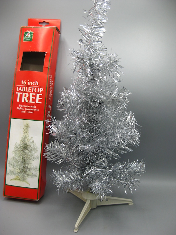 Vintage 80s Silver Tinsel 16 Tabletop Aluminum Christmas Tree Etsy