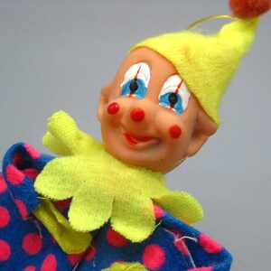Vintage 50s Felt Christmas Pixie Clown Blue Pink Polka Dot Doll Ornament