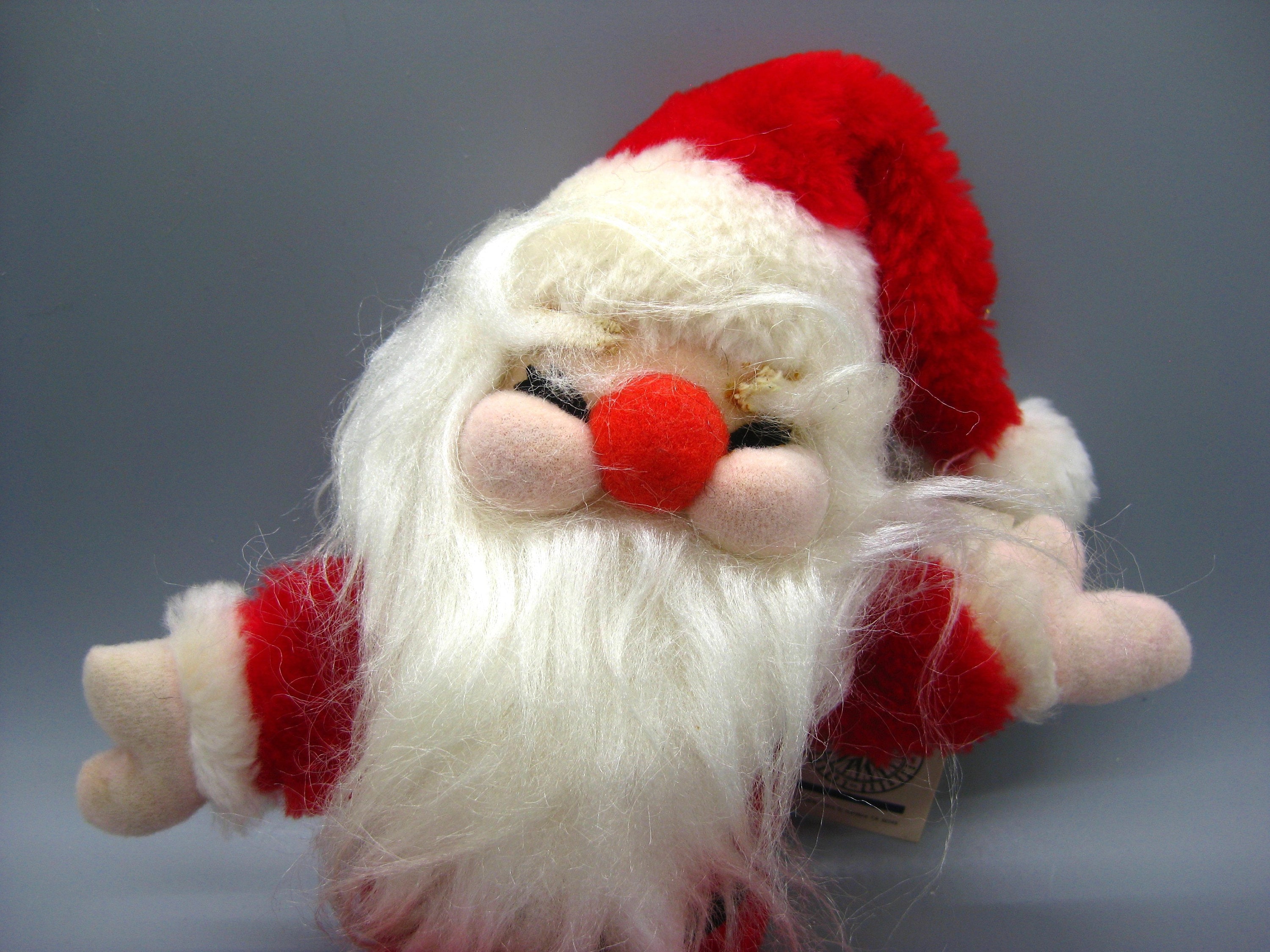 Vintage 60s Kamar Red Plush Santa Claus Christmas Doll Ornament