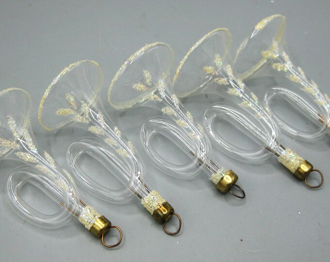 5 Vintage Rauch Clear Glass French Horn Glitter Christmas Tree