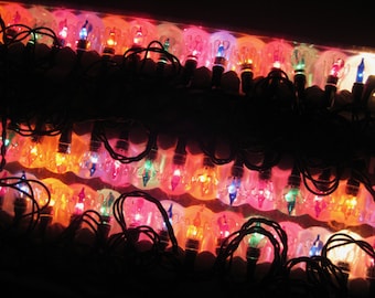 Vintage 70s Reflector Flower Petal Miniature Electric Christmas Tree String Party Lights Strand