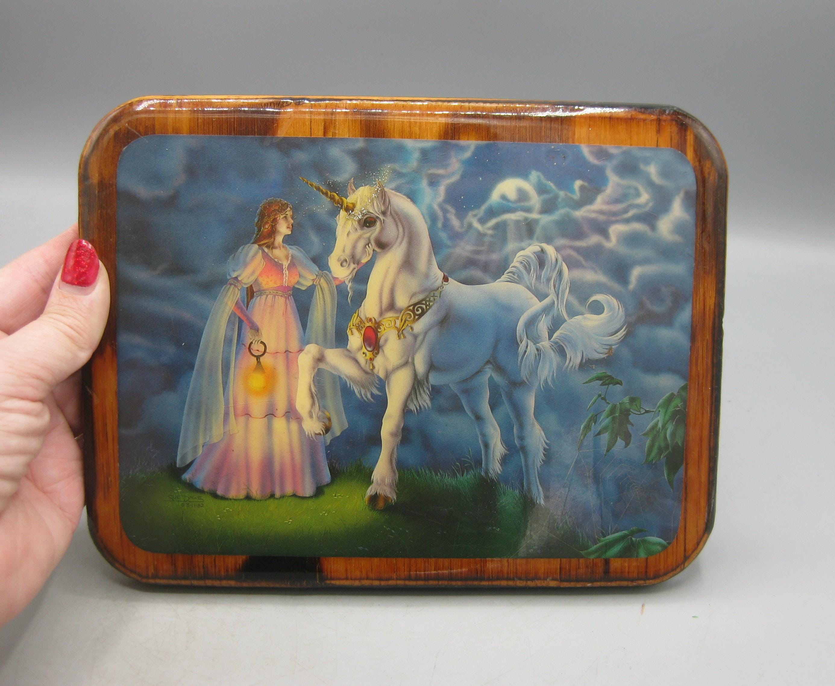 Vintage 80s Sue Dawe Mystical Unicorn Lacquered Wall Hanging