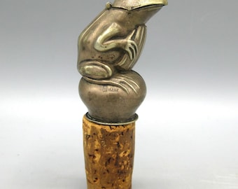 Vintage 20s Novelty German Silver Mechanical Frog Bottle Pourer Stopper Bar Ware