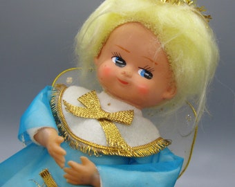 Vintage 60s Blonde Angel Blue Christmas Tree Topper