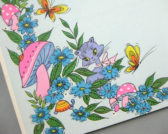 20 biglietti d'auguri pieghevoli vintage anni '70 a tema giardino e fantasia.