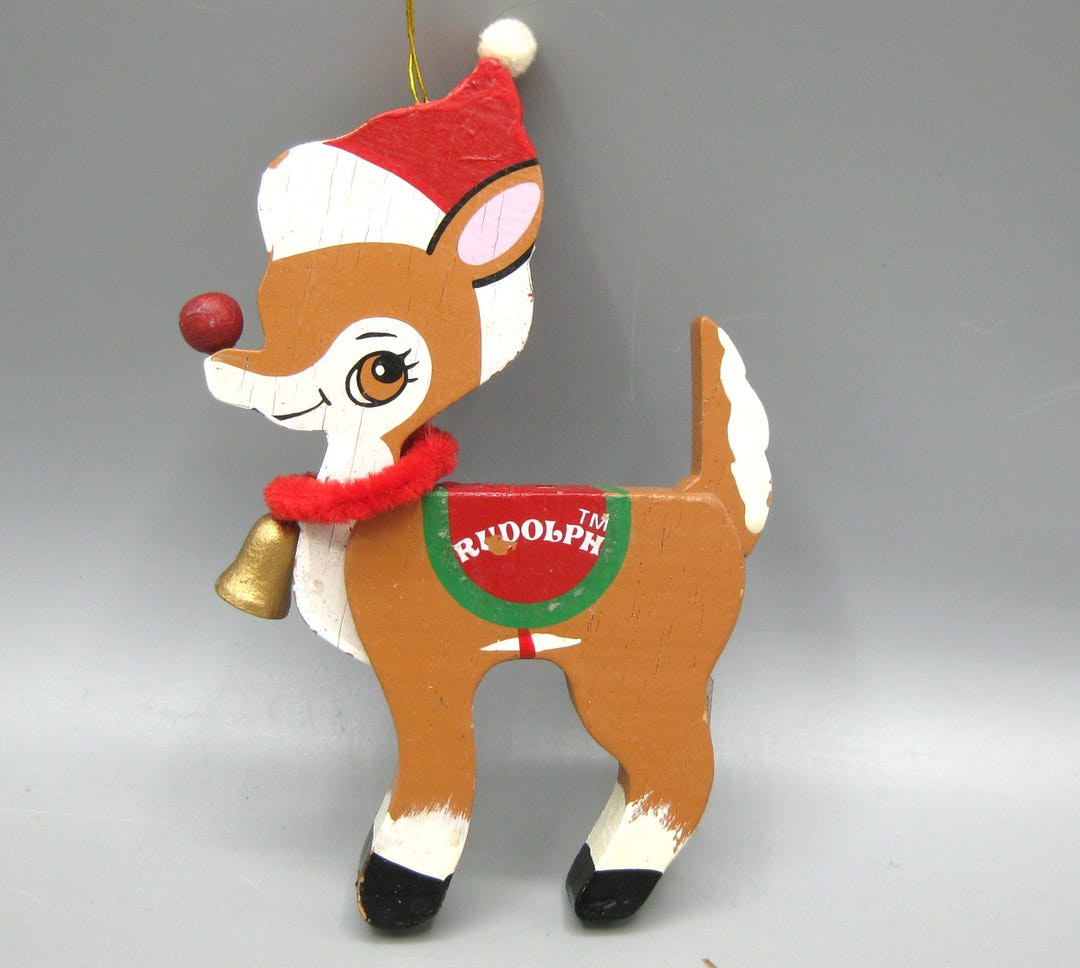 Vintage 1980s Wood Rudolph the Red Nosed Reindeer Christmas Tree ...