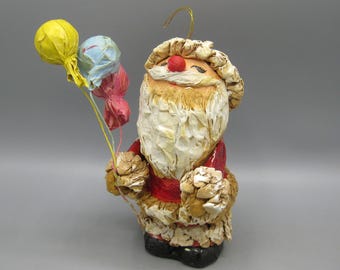 Vintage 70s Paper Mache Santa Claus Christmas Ornament Large Figurine