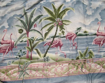 5 yds Vintage 80s Turner Mirror Pink Flamingo Border Novelty Print Rayon Blend Fabric Remnant