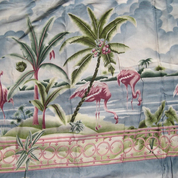 5 yds Vintage 80s Turner Mirror Pink Flamingo Border Novelty Print Rayon Blend Fabric Remnant