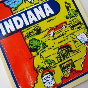 Mapa del estado de Indiana de los años 40, recuerdo para equipaje de viaje, calcomanía de agua transferible