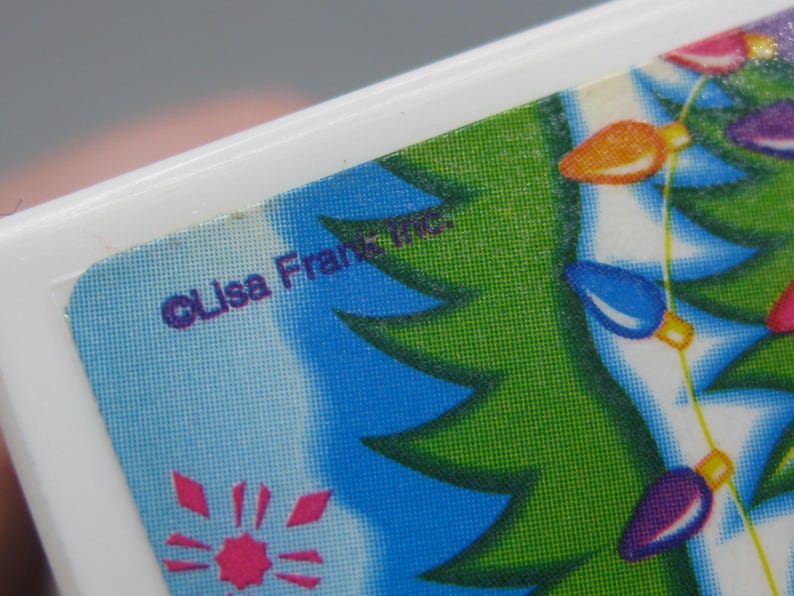 Vintage 80s Lisa Frank Desk Top Note Pad Cube Paper Holder Christmas image 9