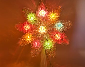 Vintage jaren 60 Silver Star oplichtende elektrische klatergoud kerstboom topper Flasher knippert