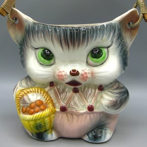 Vintage Royal Sealy Kitty Cat keramische koekjestrommelmand met handvat