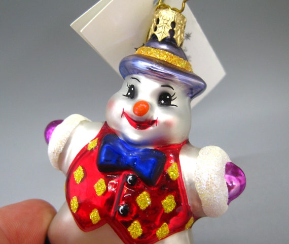 Vintage 2002 Christopher Radko Snow Star Little Gems Snowman Glass