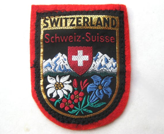 Vintage Schweiz Suisse Switzerland Swiss Embroidered Felt Ski Skiing Jacket Patch Applique