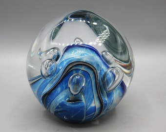 Vintage Robert Eickholt Signed Art Glass Pulled Feather Egg