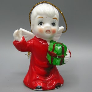 Vintage 50s Miniature Christmas Angel Boy Porcelain Ornament Figurine