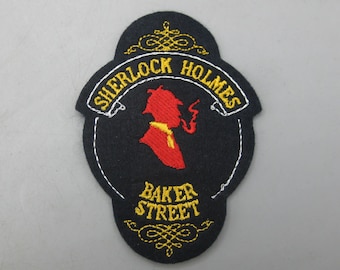 Vintage Sherlock Holmes Museum Baker Street London England Embroidered Black Felt Souvenir Jacket Patch Applique