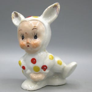 Vintage 50s Easter Bunny Rabbit Baby Novelty Porcelain Figurine Made in Japan