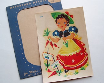 Calcomanía de agua Meyercord 862B de chica de jardín vintage de los años 40