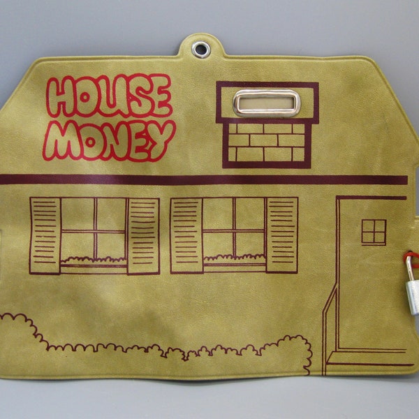 Vintage 70s 80s Novelty HOUSE MONEY Vinyl Cash Savings Bank Bag