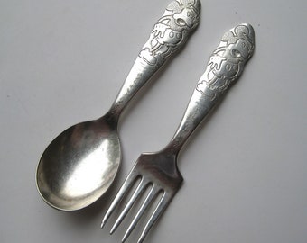Vintage Rogers Mickey Mouse Silverplate Baby Fork & Spoon Set
