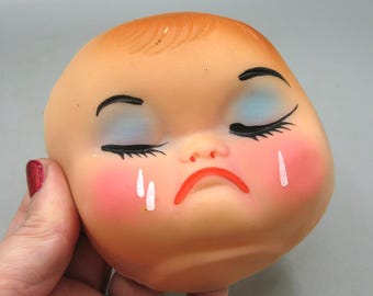 Cara de muñeca de bebé llorando de plástico de goma vintage para hacer manualidades de muñecas