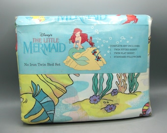 Vintage 90s Walt Disney the Little Mermaid Twin Size Bed Sheet Set Sealed in Package