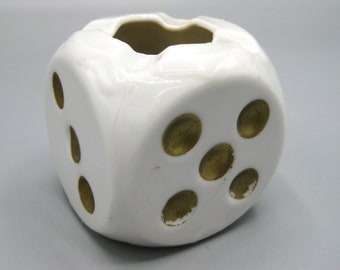 Vintage 50s White Porcelain Las Vegas Gambling Dice Novelty Ashtray