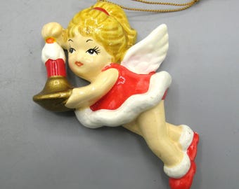 Vintage Composition Angel Girl Christmas Tree Ornament with Candle