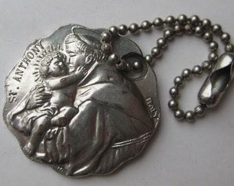 Vintage St. Anthony St. Christopher Protect Us Travel Key Chain Fob Keychain